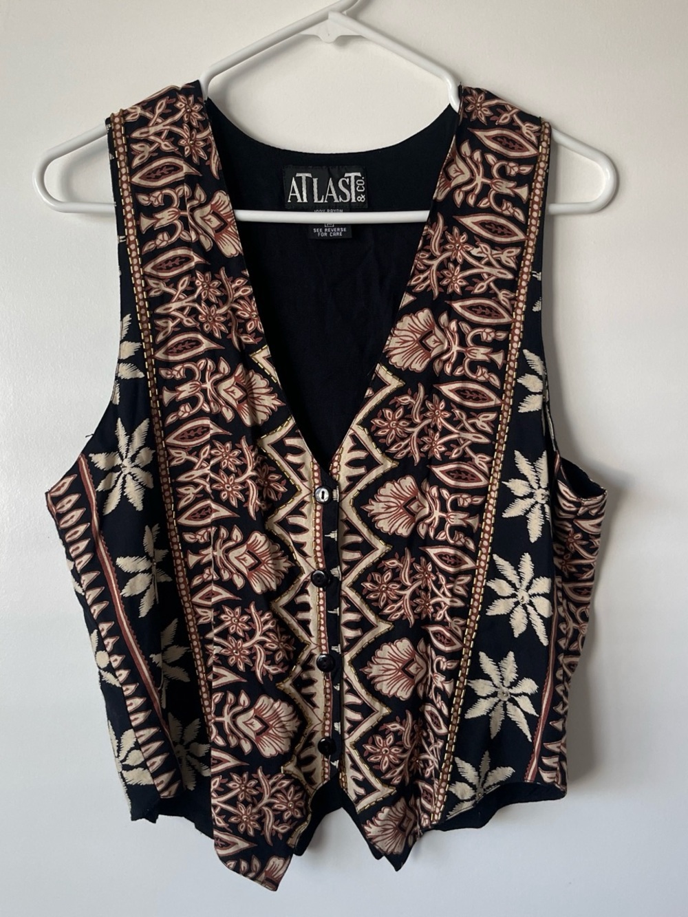 Vintage Black Embroidered Button-Front Vest